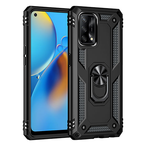 Coque Contour Silicone et Plastique Housse Etui Mat avec Magnetique Support Bague Anneau MQ4 pour Oppo A95 4G Noir