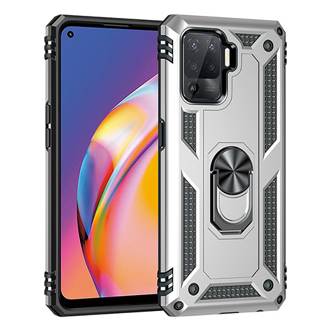 Coque Contour Silicone et Plastique Housse Etui Mat avec Magnetique Support Bague Anneau MQ4 pour Oppo F19 Pro Argent