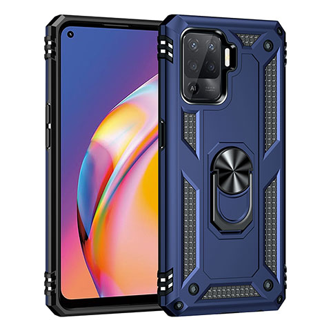 Coque Contour Silicone et Plastique Housse Etui Mat avec Magnetique Support Bague Anneau MQ4 pour Oppo F19 Pro Bleu