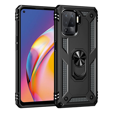 Coque Contour Silicone et Plastique Housse Etui Mat avec Magnetique Support Bague Anneau MQ4 pour Oppo F19 Pro Noir