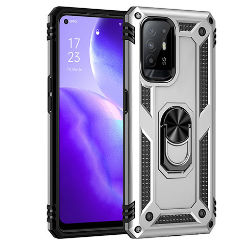 Coque Contour Silicone et Plastique Housse Etui Mat avec Magnetique Support Bague Anneau MQ4 pour Oppo F19 Pro+ Plus 5G Argent