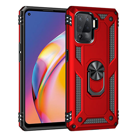 Coque Contour Silicone et Plastique Housse Etui Mat avec Magnetique Support Bague Anneau MQ4 pour Oppo F19 Pro Rouge