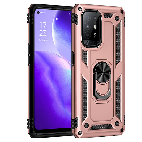 Coque Contour Silicone et Plastique Housse Etui Mat avec Magnetique Support Bague Anneau MQ4 pour Oppo Reno5 Z 5G Or Rose