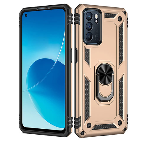 Coque Contour Silicone et Plastique Housse Etui Mat avec Magnetique Support Bague Anneau MQ4 pour Oppo Reno6 5G Or