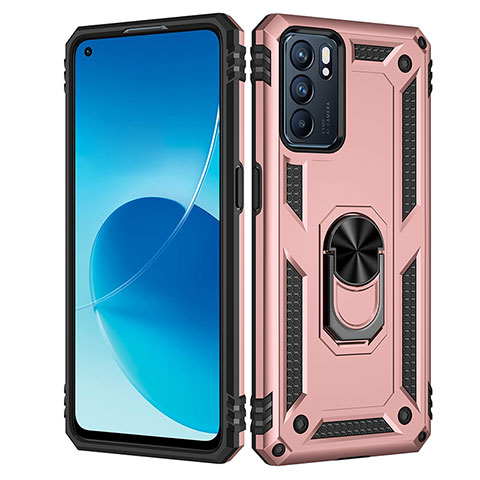 Coque Contour Silicone et Plastique Housse Etui Mat avec Magnetique Support Bague Anneau MQ4 pour Oppo Reno6 5G Or Rose