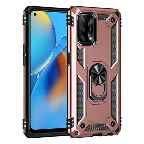 Coque Contour Silicone et Plastique Housse Etui Mat avec Magnetique Support Bague Anneau MQ4 pour Oppo Reno6 Lite Or Rose