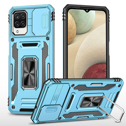 Coque Contour Silicone et Plastique Housse Etui Mat avec Magnetique Support Bague Anneau MQ4 pour Samsung Galaxy A12 5G Bleu Ciel