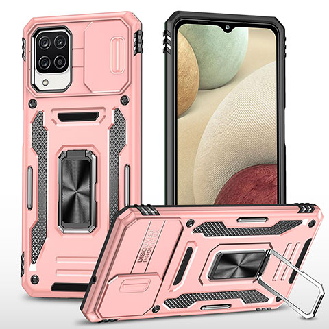 Coque Contour Silicone et Plastique Housse Etui Mat avec Magnetique Support Bague Anneau MQ4 pour Samsung Galaxy A12 5G Or Rose