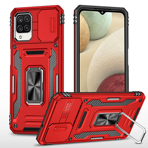 Coque Contour Silicone et Plastique Housse Etui Mat avec Magnetique Support Bague Anneau MQ4 pour Samsung Galaxy A12 5G Rouge