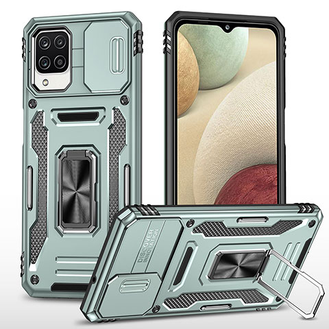 Coque Contour Silicone et Plastique Housse Etui Mat avec Magnetique Support Bague Anneau MQ4 pour Samsung Galaxy A12 Pastel Vert