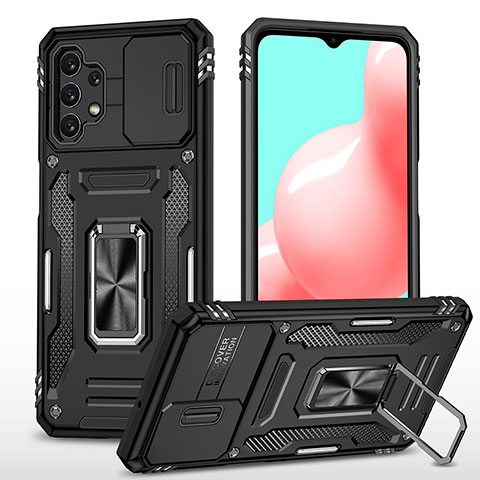 Coque Contour Silicone et Plastique Housse Etui Mat avec Magnetique Support Bague Anneau MQ4 pour Samsung Galaxy A32 4G Noir