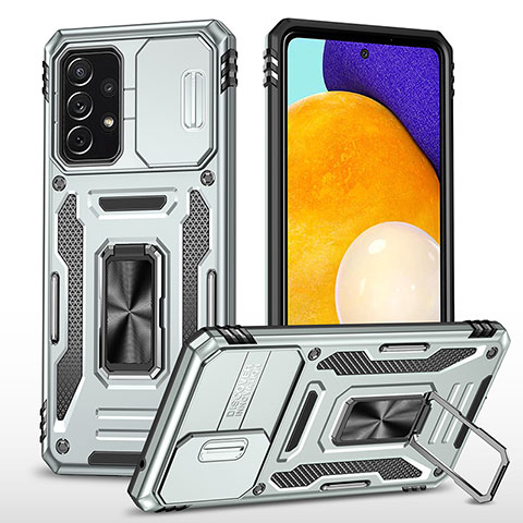 Coque Contour Silicone et Plastique Housse Etui Mat avec Magnetique Support Bague Anneau MQ4 pour Samsung Galaxy A52 4G Argent