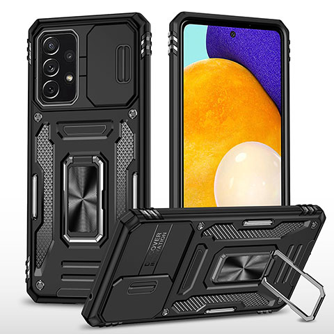 Coque Contour Silicone et Plastique Housse Etui Mat avec Magnetique Support Bague Anneau MQ4 pour Samsung Galaxy A52 4G Noir