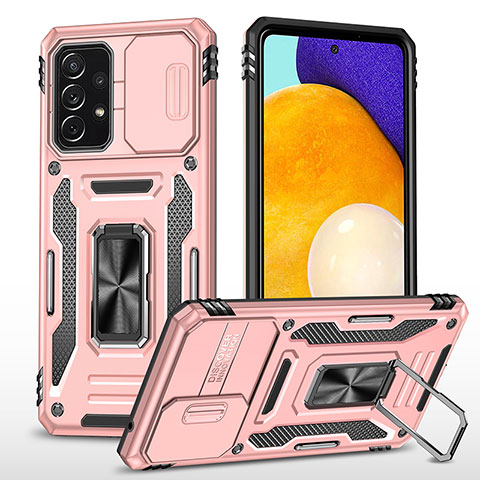 Coque Contour Silicone et Plastique Housse Etui Mat avec Magnetique Support Bague Anneau MQ4 pour Samsung Galaxy A52 4G Or Rose