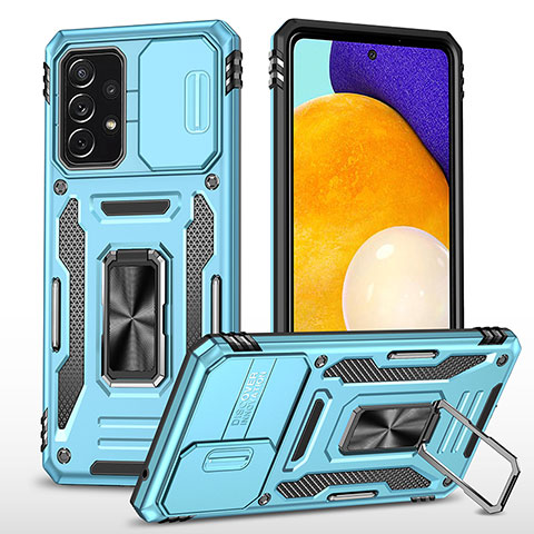 Coque Contour Silicone et Plastique Housse Etui Mat avec Magnetique Support Bague Anneau MQ4 pour Samsung Galaxy A52s 5G Bleu Ciel