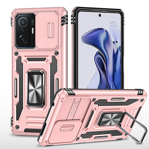 Coque Contour Silicone et Plastique Housse Etui Mat avec Magnetique Support Bague Anneau MQ4 pour Xiaomi Mi 11T 5G Or Rose