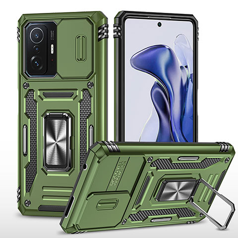 Coque Contour Silicone et Plastique Housse Etui Mat avec Magnetique Support Bague Anneau MQ4 pour Xiaomi Mi 11T 5G Vert