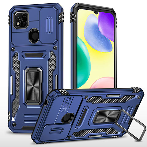 Coque Contour Silicone et Plastique Housse Etui Mat avec Magnetique Support Bague Anneau MQ4 pour Xiaomi POCO C3 Bleu