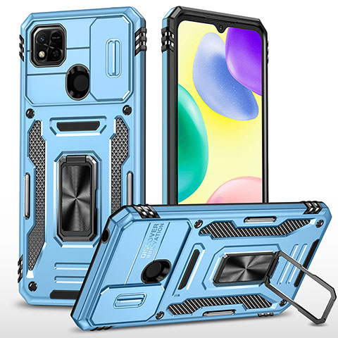 Coque Contour Silicone et Plastique Housse Etui Mat avec Magnetique Support Bague Anneau MQ4 pour Xiaomi POCO C3 Bleu Ciel