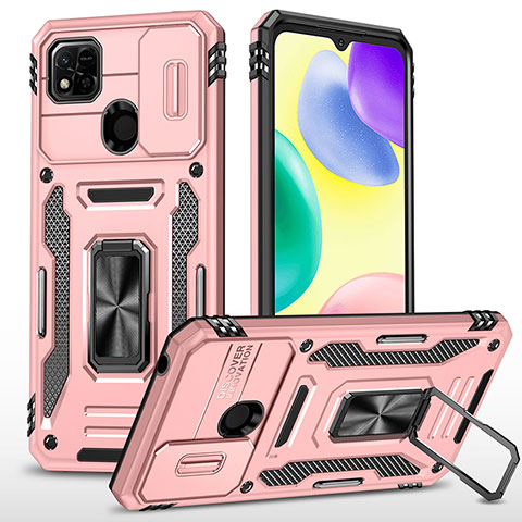 Coque Contour Silicone et Plastique Housse Etui Mat avec Magnetique Support Bague Anneau MQ4 pour Xiaomi POCO C31 Or Rose