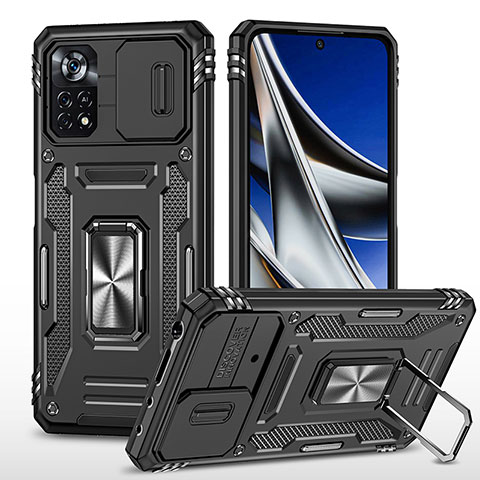 Coque Contour Silicone et Plastique Housse Etui Mat avec Magnetique Support Bague Anneau MQ4 pour Xiaomi Poco X4 Pro 5G Noir