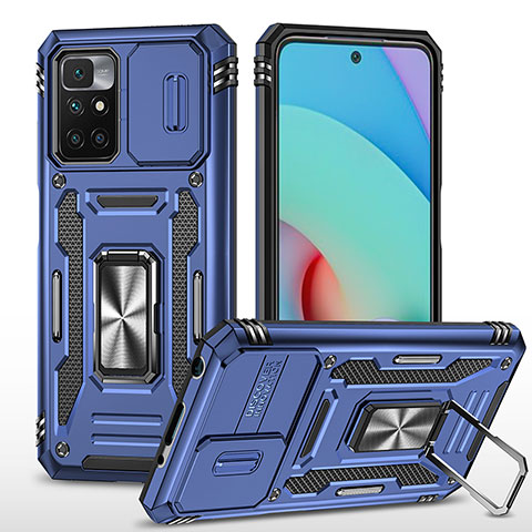 Coque Contour Silicone et Plastique Housse Etui Mat avec Magnetique Support Bague Anneau MQ4 pour Xiaomi Redmi 10 (2022) Bleu