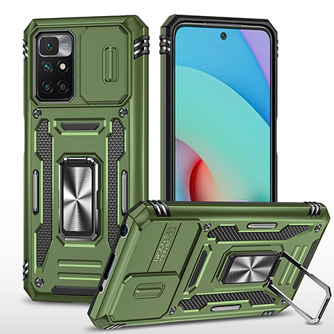 Coque Contour Silicone et Plastique Housse Etui Mat avec Magnetique Support Bague Anneau MQ4 pour Xiaomi Redmi 10 (2022) Vert