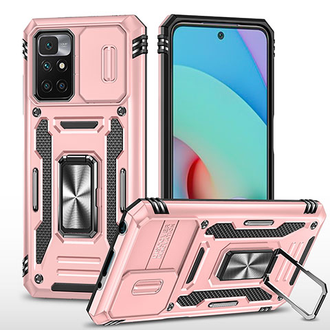 Coque Contour Silicone et Plastique Housse Etui Mat avec Magnetique Support Bague Anneau MQ4 pour Xiaomi Redmi 10 4G Or Rose