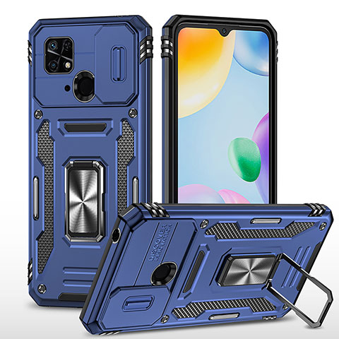 Coque Contour Silicone et Plastique Housse Etui Mat avec Magnetique Support Bague Anneau MQ4 pour Xiaomi Redmi 10 India Bleu