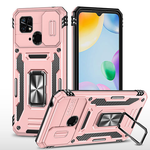 Coque Contour Silicone et Plastique Housse Etui Mat avec Magnetique Support Bague Anneau MQ4 pour Xiaomi Redmi 10 India Or Rose