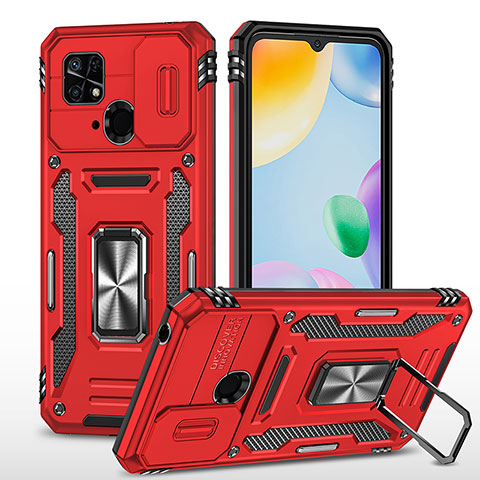 Coque Contour Silicone et Plastique Housse Etui Mat avec Magnetique Support Bague Anneau MQ4 pour Xiaomi Redmi 10 India Rouge