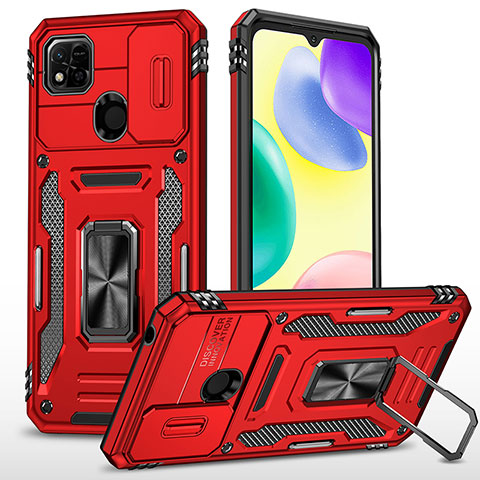 Coque Contour Silicone et Plastique Housse Etui Mat avec Magnetique Support Bague Anneau MQ4 pour Xiaomi Redmi 10A 4G Rouge