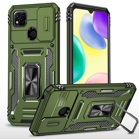 Coque Contour Silicone et Plastique Housse Etui Mat avec Magnetique Support Bague Anneau MQ4 pour Xiaomi Redmi 10A 4G Vert