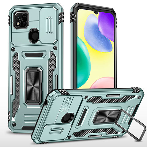 Coque Contour Silicone et Plastique Housse Etui Mat avec Magnetique Support Bague Anneau MQ4 pour Xiaomi Redmi 9 India Pastel Vert