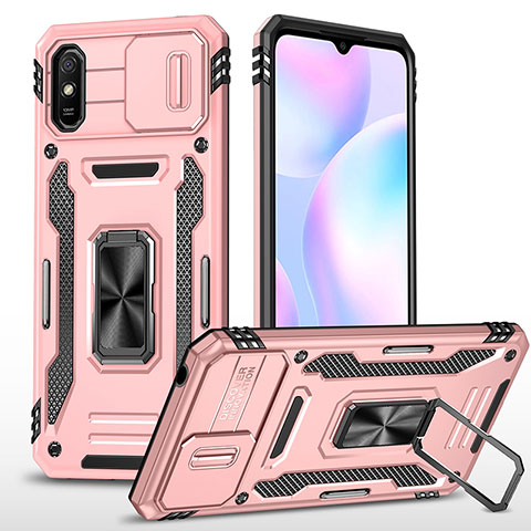 Coque Contour Silicone et Plastique Housse Etui Mat avec Magnetique Support Bague Anneau MQ4 pour Xiaomi Redmi 9A Or Rose