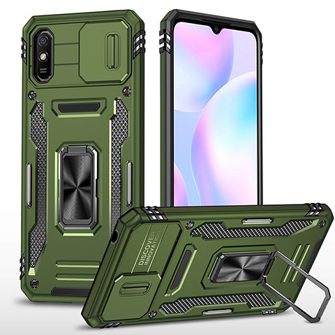 Coque Contour Silicone et Plastique Housse Etui Mat avec Magnetique Support Bague Anneau MQ4 pour Xiaomi Redmi 9A Vert