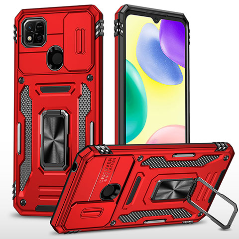 Coque Contour Silicone et Plastique Housse Etui Mat avec Magnetique Support Bague Anneau MQ4 pour Xiaomi Redmi 9C Rouge