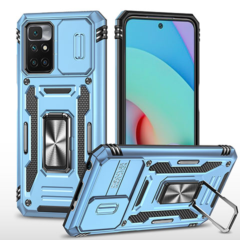 Coque Contour Silicone et Plastique Housse Etui Mat avec Magnetique Support Bague Anneau MQ4 pour Xiaomi Redmi Note 11 4G (2021) Bleu Ciel