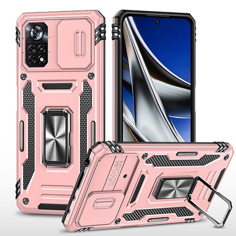 Coque Contour Silicone et Plastique Housse Etui Mat avec Magnetique Support Bague Anneau MQ4 pour Xiaomi Redmi Note 11E Pro 5G Or Rose