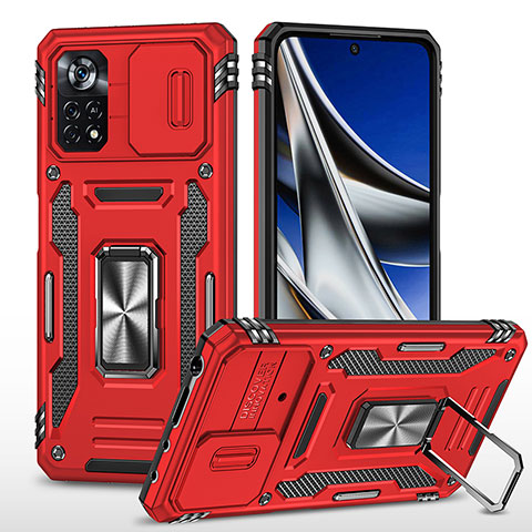 Coque Contour Silicone et Plastique Housse Etui Mat avec Magnetique Support Bague Anneau MQ4 pour Xiaomi Redmi Note 11E Pro 5G Rouge