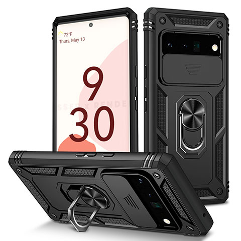 Coque Contour Silicone et Plastique Housse Etui Mat avec Magnetique Support Bague Anneau MQ5 pour Google Pixel 6 Pro 5G Noir