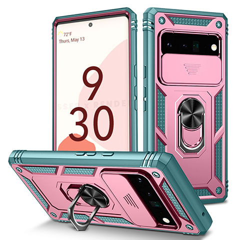 Coque Contour Silicone et Plastique Housse Etui Mat avec Magnetique Support Bague Anneau MQ5 pour Google Pixel 6 Pro 5G Rose