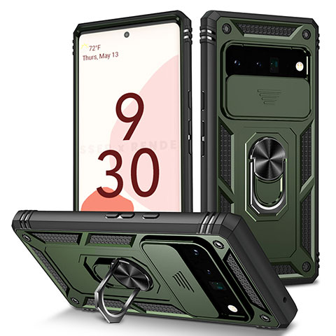 Coque Contour Silicone et Plastique Housse Etui Mat avec Magnetique Support Bague Anneau MQ5 pour Google Pixel 6 Pro 5G Vert