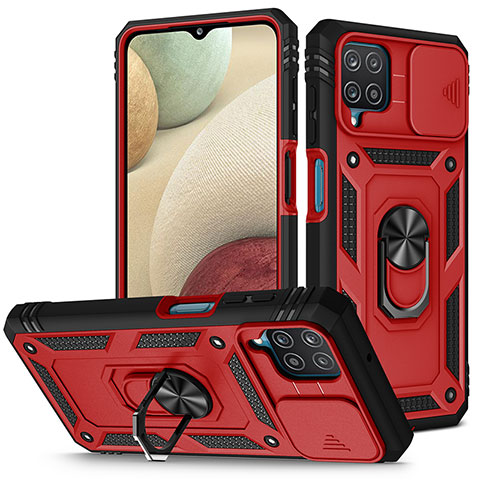 Coque Contour Silicone et Plastique Housse Etui Mat avec Magnetique Support Bague Anneau MQ5 pour Samsung Galaxy A12 Nacho Rouge