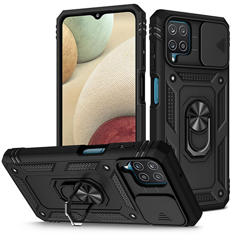 Coque Contour Silicone et Plastique Housse Etui Mat avec Magnetique Support Bague Anneau MQ5 pour Samsung Galaxy A12 Noir