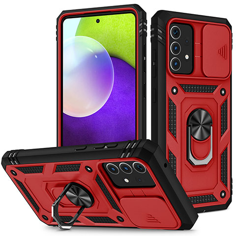 Coque Contour Silicone et Plastique Housse Etui Mat avec Magnetique Support Bague Anneau MQ5 pour Samsung Galaxy A52 5G Rouge