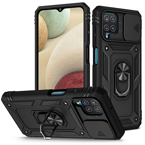 Coque Contour Silicone et Plastique Housse Etui Mat avec Magnetique Support Bague Anneau MQ5 pour Samsung Galaxy M12 Noir