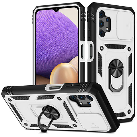 Coque Contour Silicone et Plastique Housse Etui Mat avec Magnetique Support Bague Anneau MQ5 pour Samsung Galaxy M32 5G Argent