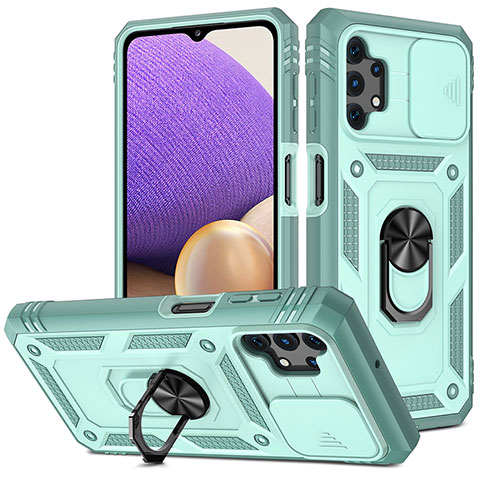 Coque Contour Silicone et Plastique Housse Etui Mat avec Magnetique Support Bague Anneau MQ5 pour Samsung Galaxy M32 5G Bleu Clair