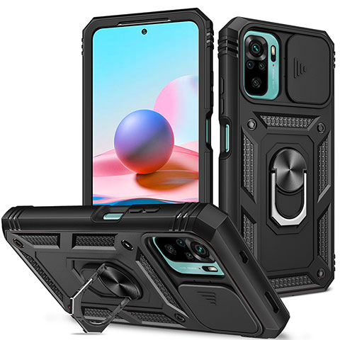 Coque Contour Silicone et Plastique Housse Etui Mat avec Magnetique Support Bague Anneau MQ5 pour Xiaomi Poco M5S Noir